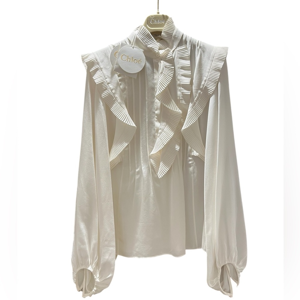 Chloé Cream Ruffled Silk Blouse